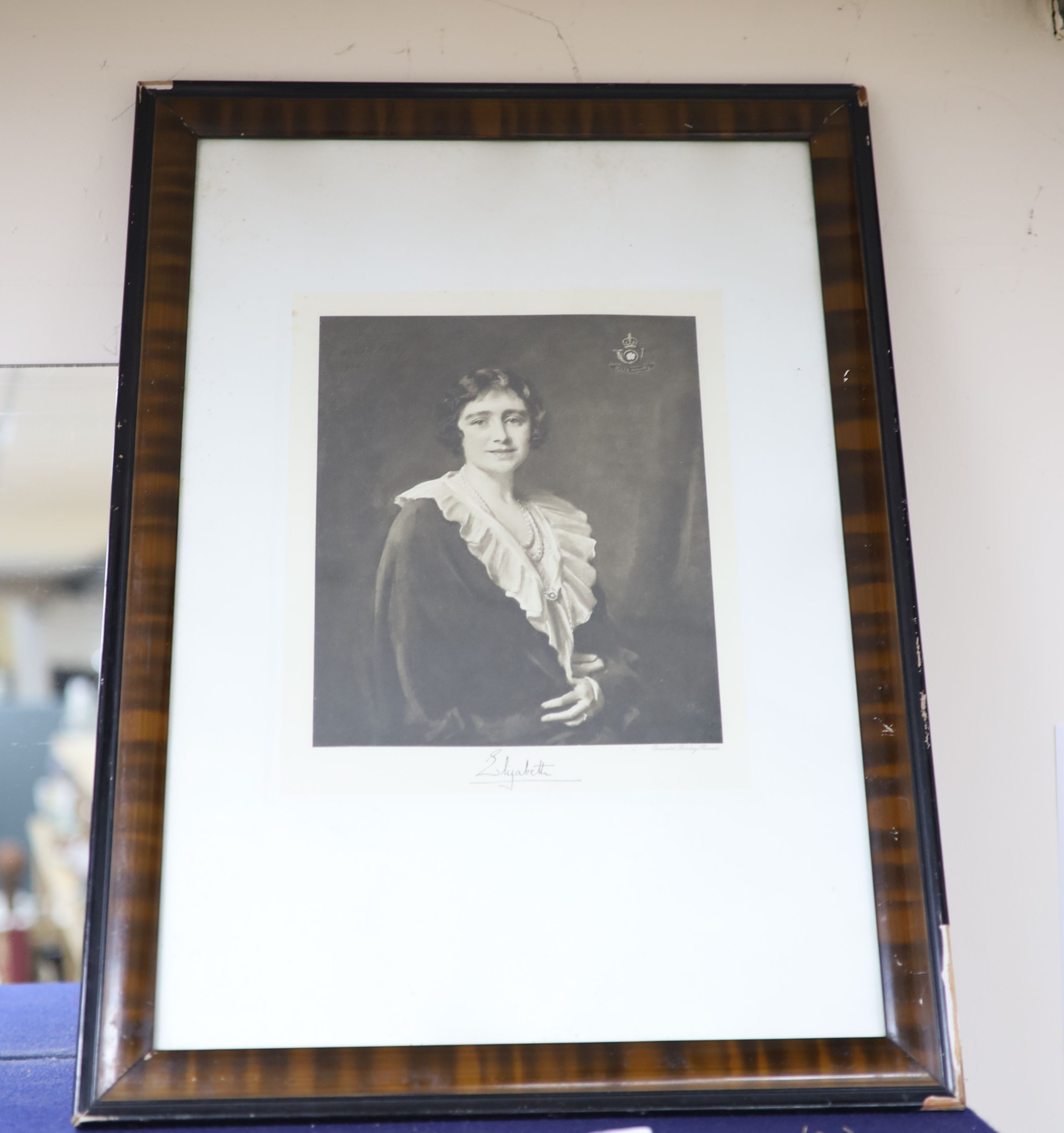 After Sir Oswald Birley. A photograph of Elizabeth Duchess of York, later Queen Elizabeth, signed